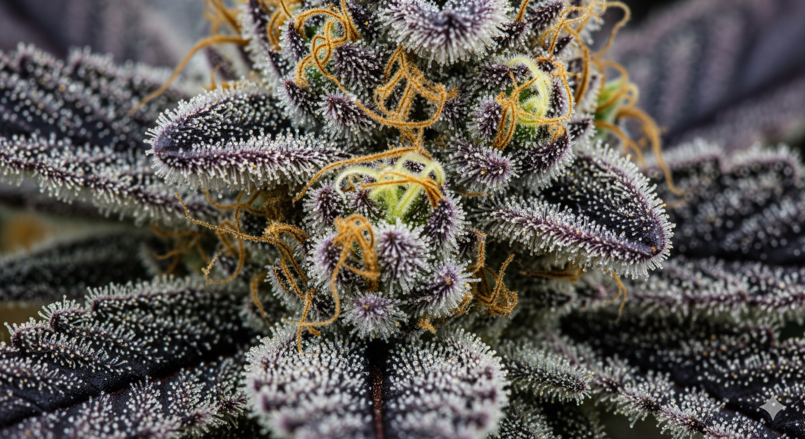 A macro shot of a resin-drenched Blackberry Moonrocks cannabis bud showing deep purple hues and crystalline trichomes.